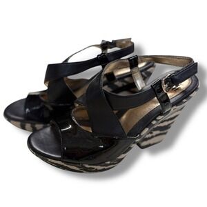 SOFFT - Zebra and Black Patent Leather Sandals Wedge Heels‎